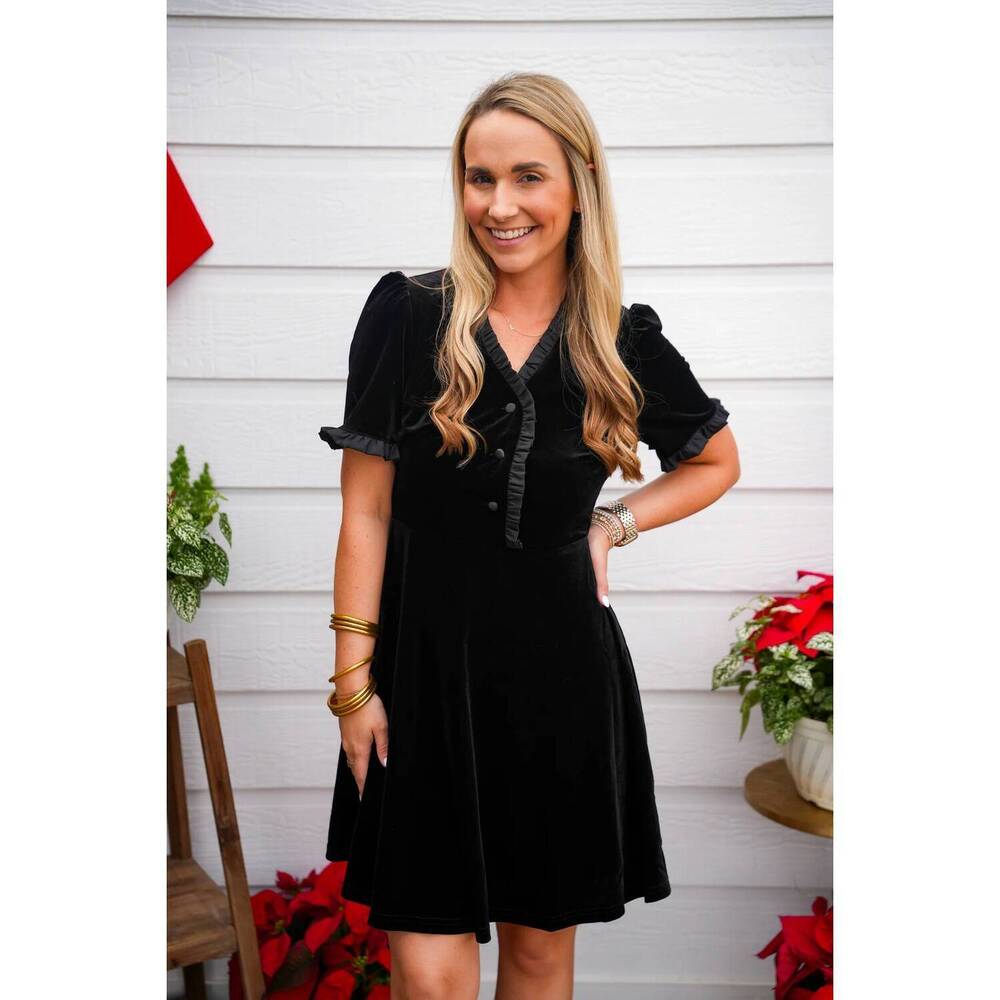 NEW SO ME velvet ruffled mini dress in black